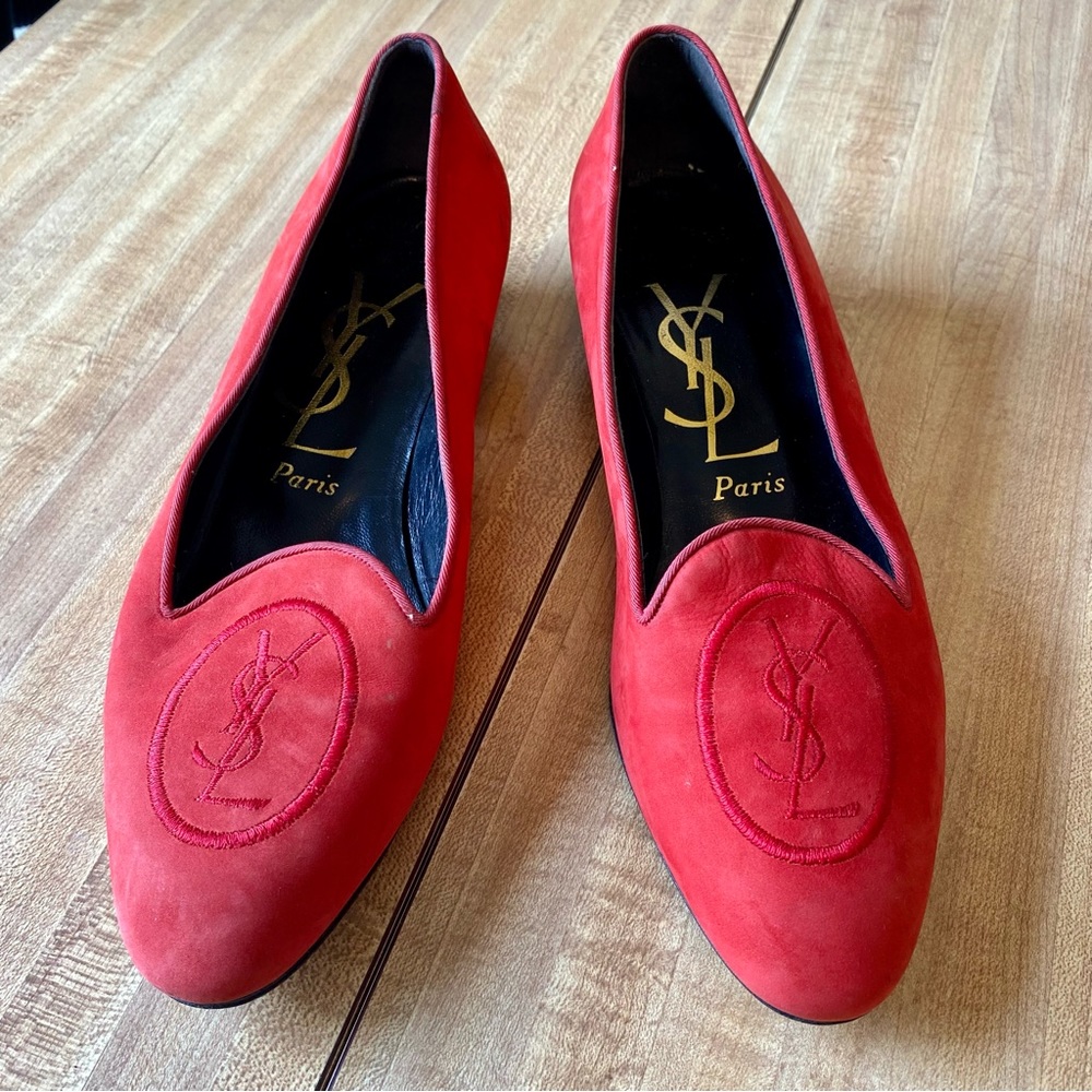 Saint Laurent Red Suede Flats
